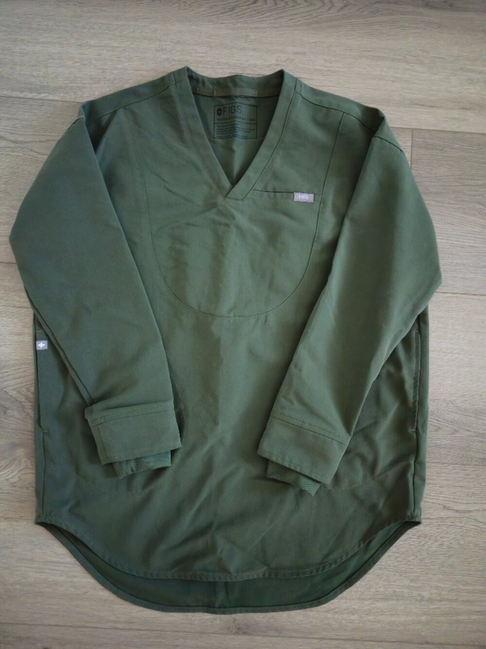 FIGS Halle V-Neck Long Sleeve Tunic Scrub Top Dark Green Size XXS